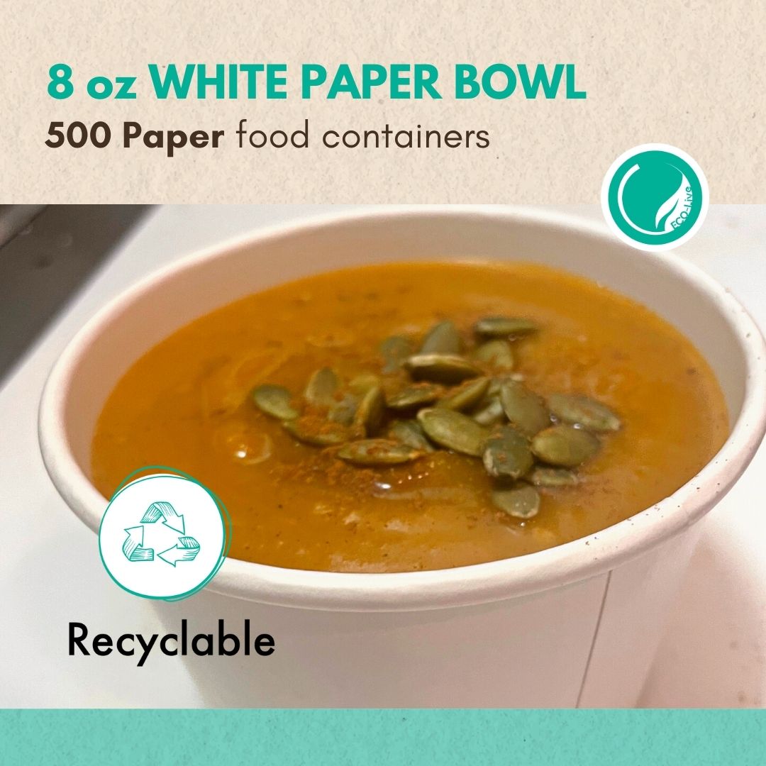 8 Oz. Disposable White Kraft Paper Soup Containers 