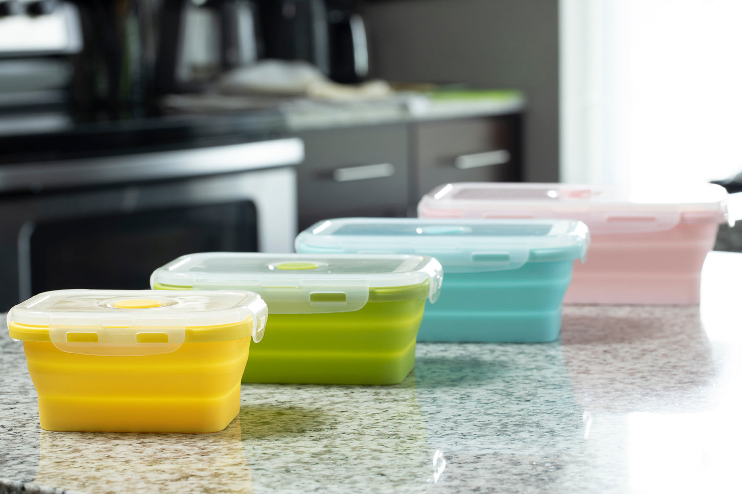 Silicone Food Storage Containers with BPA Free Airtight Plastic Lids