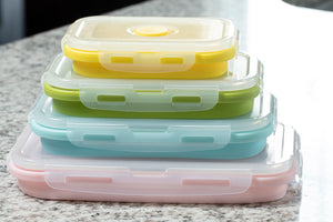 Silicone Food Storage Containers with BPA Free Airtight Plastic Lids