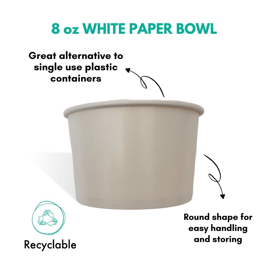 8 oz White To-go Containers. Ice cream containers. Disposable bowls for hot  soup, chili bowls, compostable bowls. Pack contains 500 Paper food